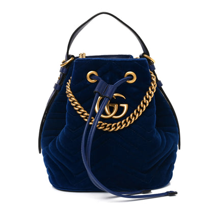 Gucci Velvet Matelasse GG Marmont Bucket Bag Cobalt Blue 1 of 10