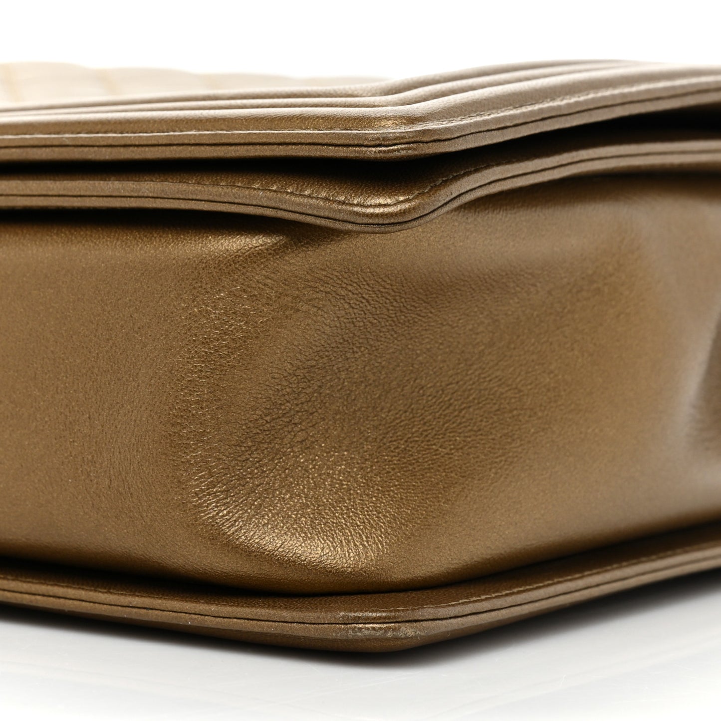 Metallic Calfskin Quilted Large Boy Flap Dark Gold