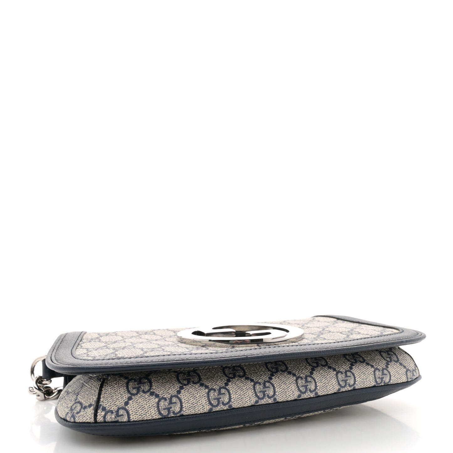 GG Supreme Monogram Textured Dollar Calfskin Blondie Chain Shoulder Flap Bag Beige Blue