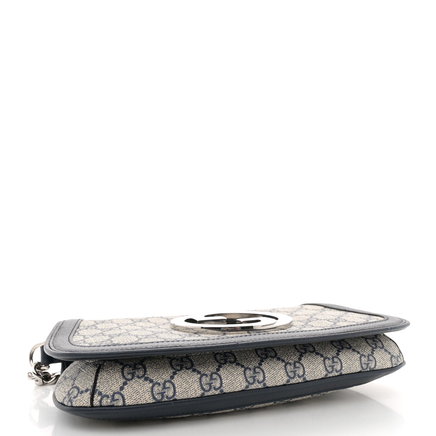 Gucci GG Supreme Monogram Textured Dollar Calfskin Blondie Chain Shoulder Flap Bag Beige Blue 4 of 12