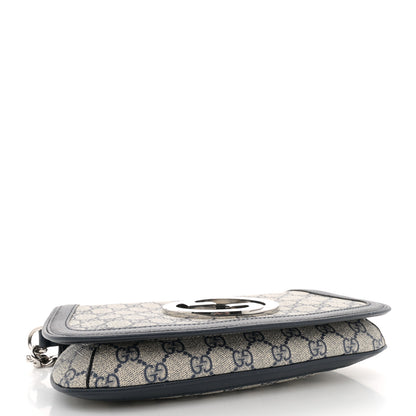 Gucci GG Supreme Monogram Textured Dollar Calfskin Blondie Chain Shoulder Flap Bag Beige Blue 4 of 12