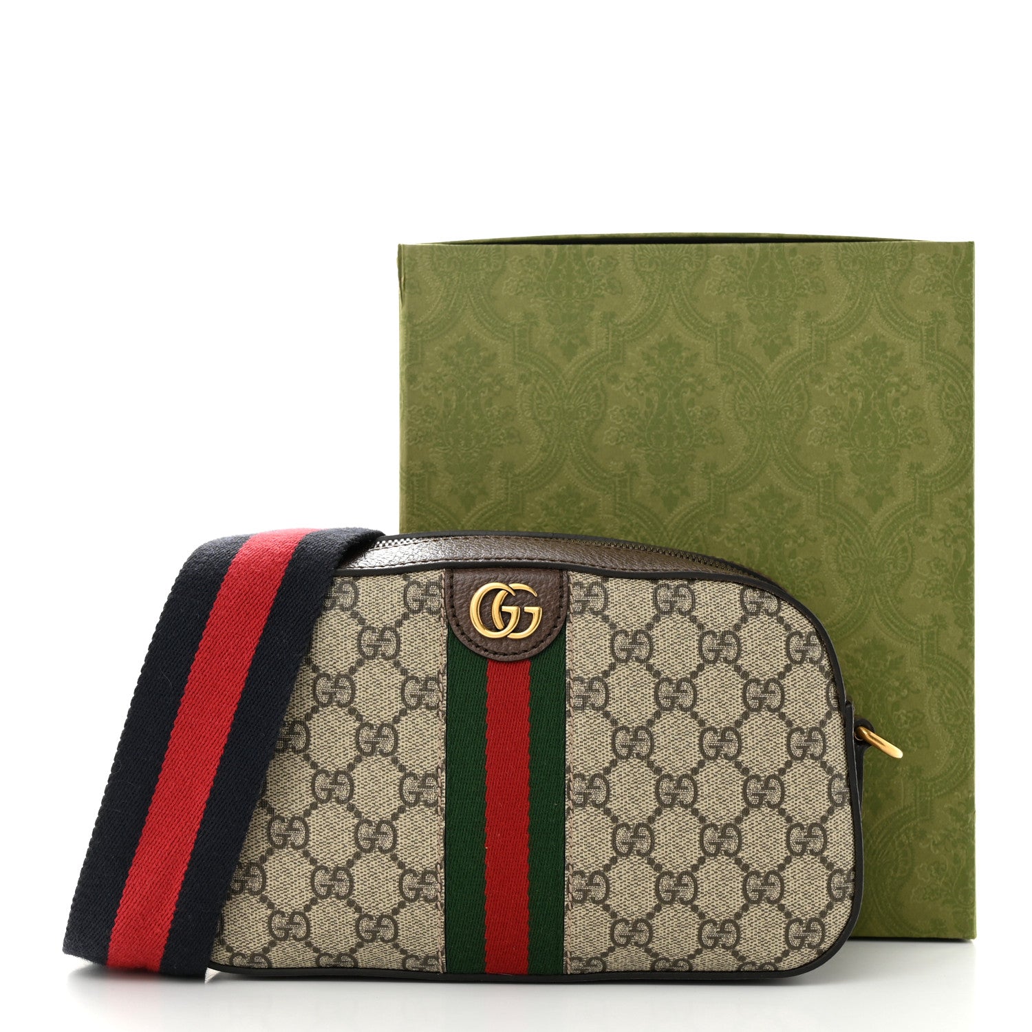 Gucci GG Supreme Monogram Textured Dollar Calfskin Web Ophidia Wristlet Shoulder Bag Beige Ebony New Acero 14 of 14