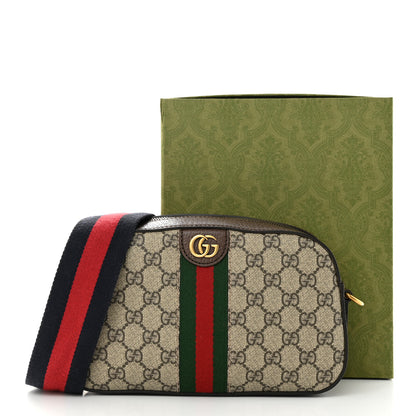 Gucci GG Supreme Monogram Textured Dollar Calfskin Web Ophidia Wristlet Shoulder Bag Beige Ebony New Acero 14 of 14