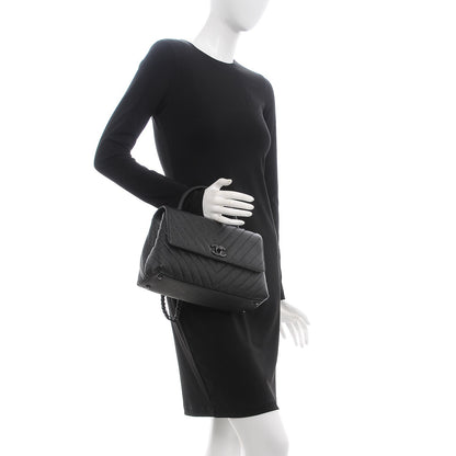 Chanel Caviar Chevron Quilted Small Coco Handle Flap So Black 3 of 9