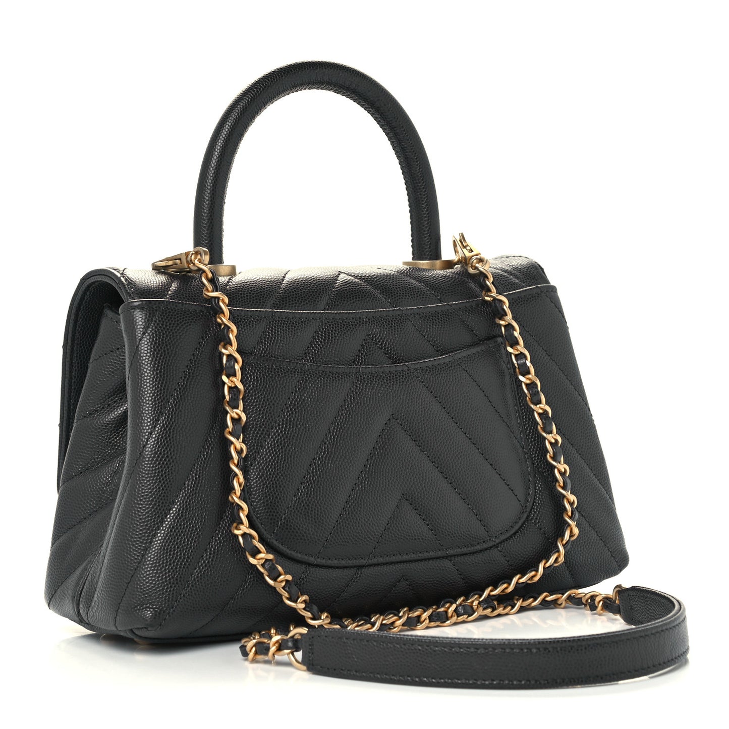 Caviar Chevron Quilted Mini Coco Handle Flap Dark Grey