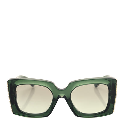 Chanel Acetate Pearl Rectangle Sunglasses 5480-H Dark Green 2 of 7