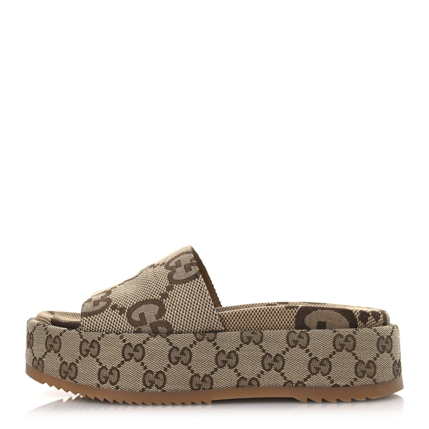 Gucci Monogram Maxi GG Angelina Platform 55mm Slide Sandals 37 Camel Ebony 1 of 12