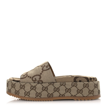 Gucci Monogram Maxi GG Angelina Platform 55mm Slide Sandals 37 Camel Ebony 1 of 12