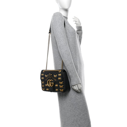 Gucci Calfskin Matelasse Animal Studs Medium GG Marmont Shoulder Bag Black 2 of 11