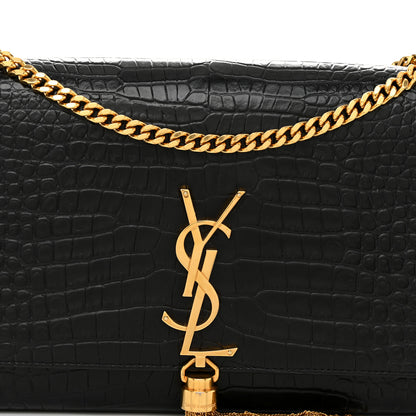 Saint Laurent Calfskin Crocodile Embossed Medium Classic Monogram Kate Tassel Satchel Black 7 of 9