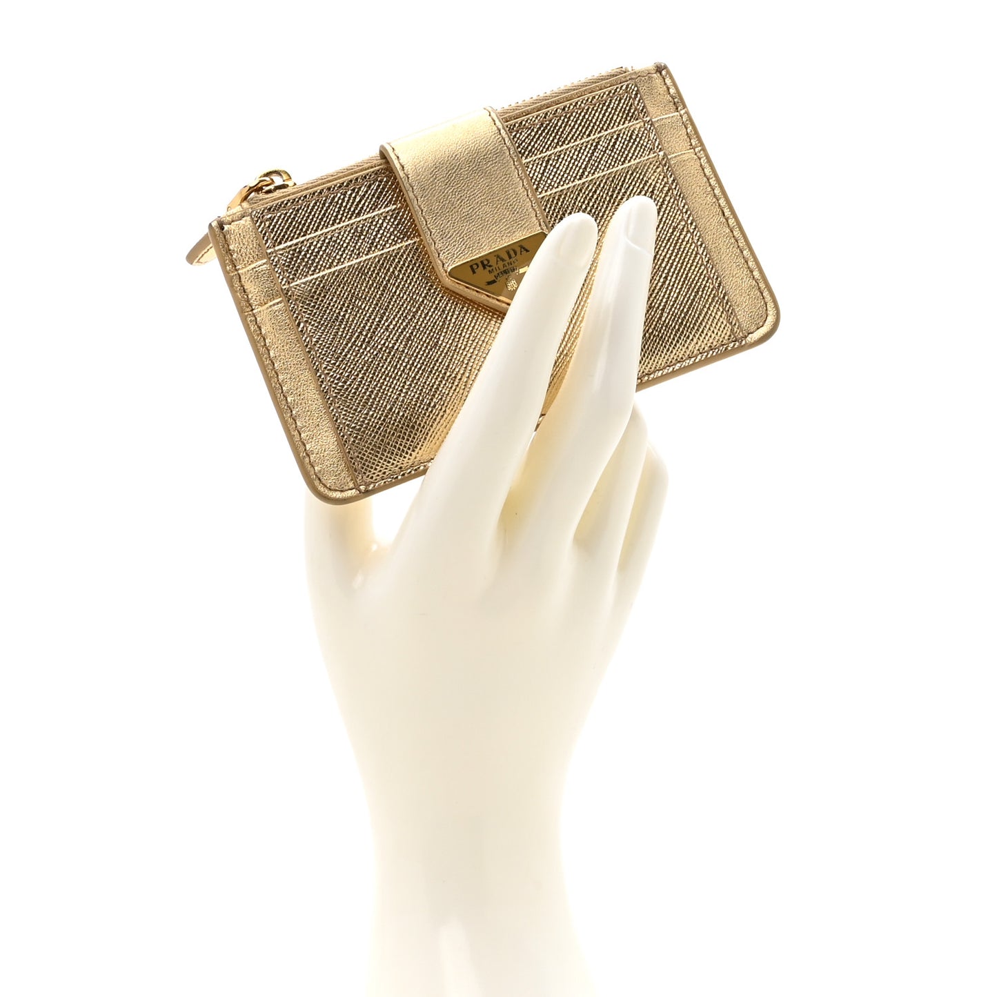 Metallic Saffiano City Calf Triangle Card Holder Gold