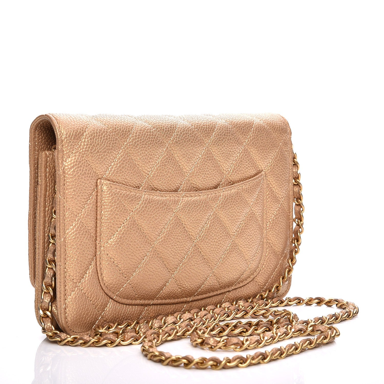 Chanel Pearly Caviar Quilted Wallet On Chain WOC Gold 3 of 9