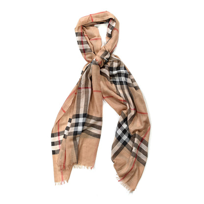 Burberry Linen Giant Check Lightweight Scarf Camel 1 of 4