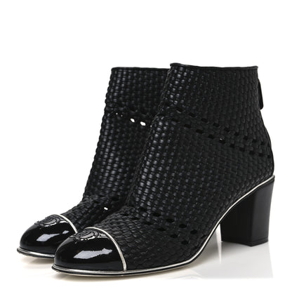 Chanel Woven Lambskin Patent Cap Toe Short Boots 41 Black 4 of 10