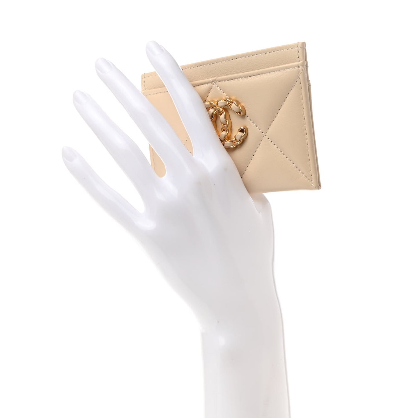 Lambskin Quilted Chanel 19 Card Holder Light Beige