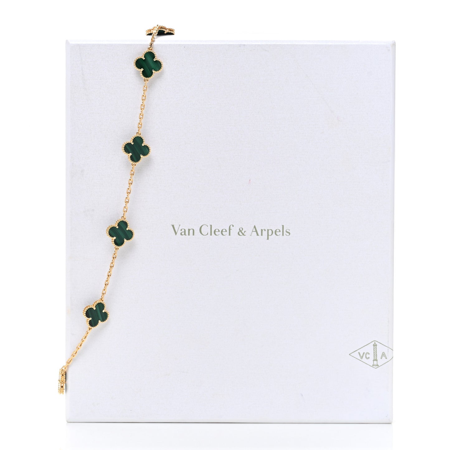 18K Yellow Gold Malachite 10 Motifs Vintage Alhambra Necklace
