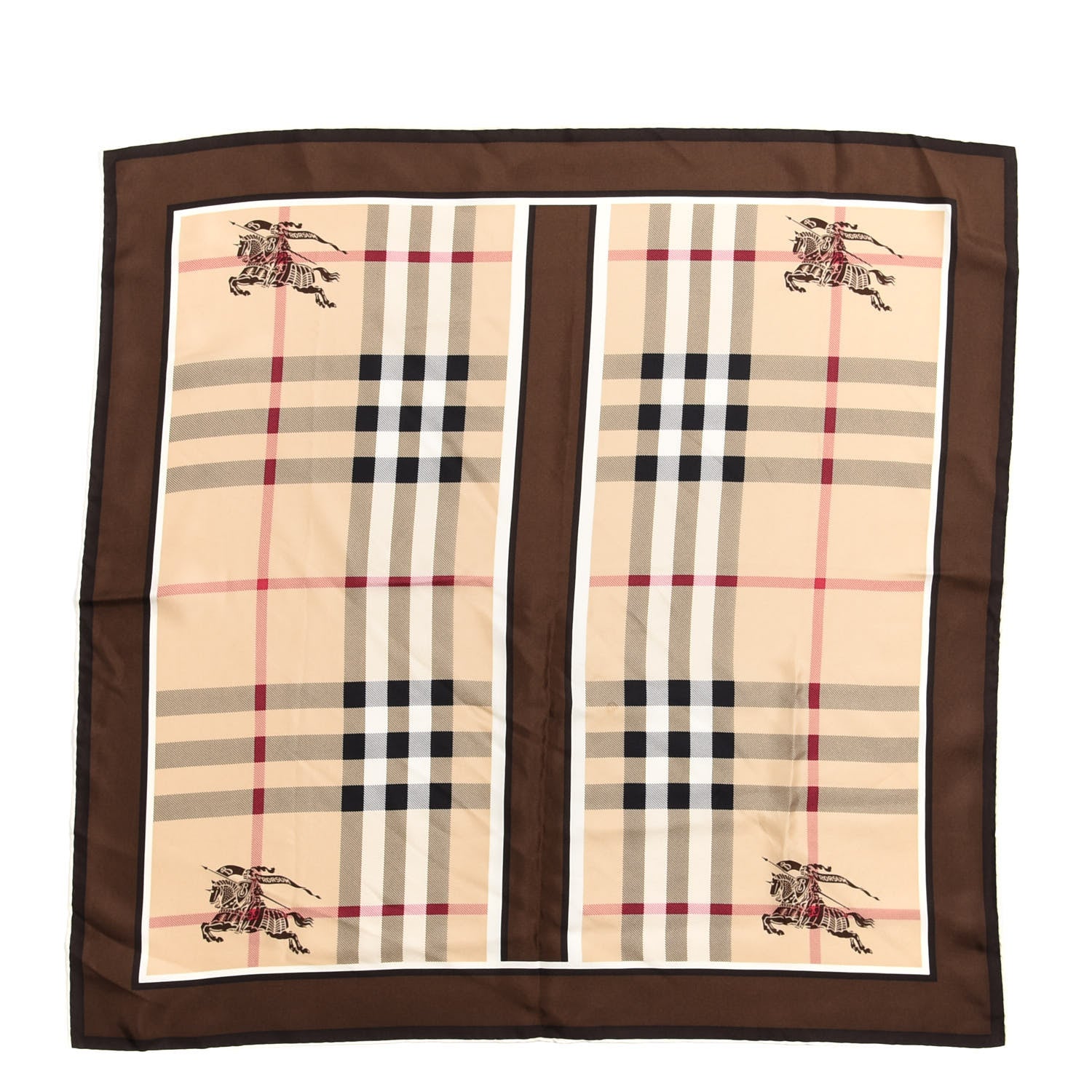 Burberry Silk Haymarket Check Square Scarf Brown Beige 1 of 5
