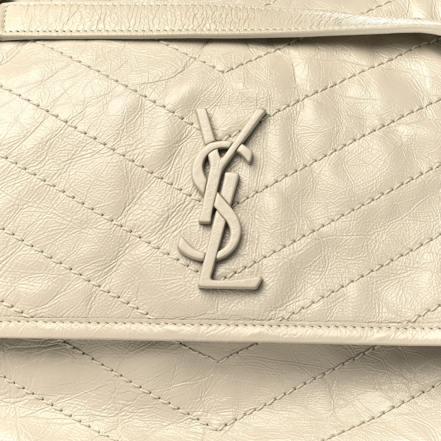 Crinkled Calfskin Matelasse Monogram Medium Niki Chain Satchel Blanc Vintage