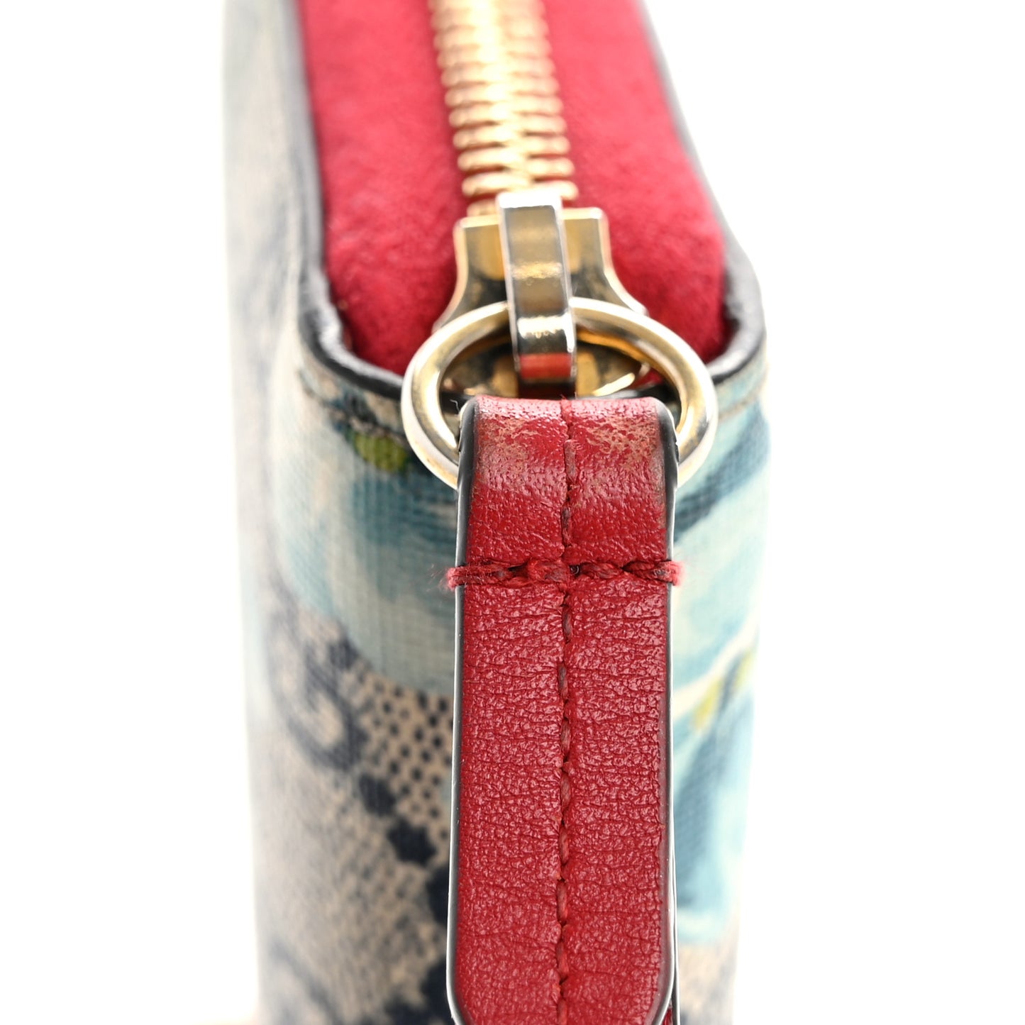 GG Supreme Monogram Blooms Zip Around Wallet Blue Red