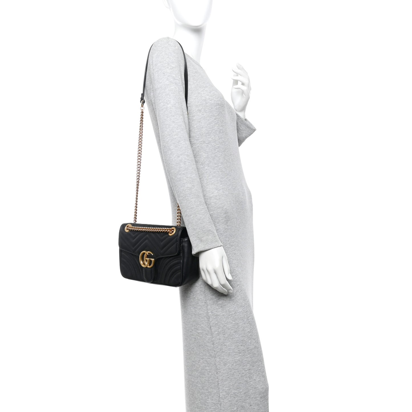 Calfskin Matelasse Small GG Marmont Shoulder Bag Black