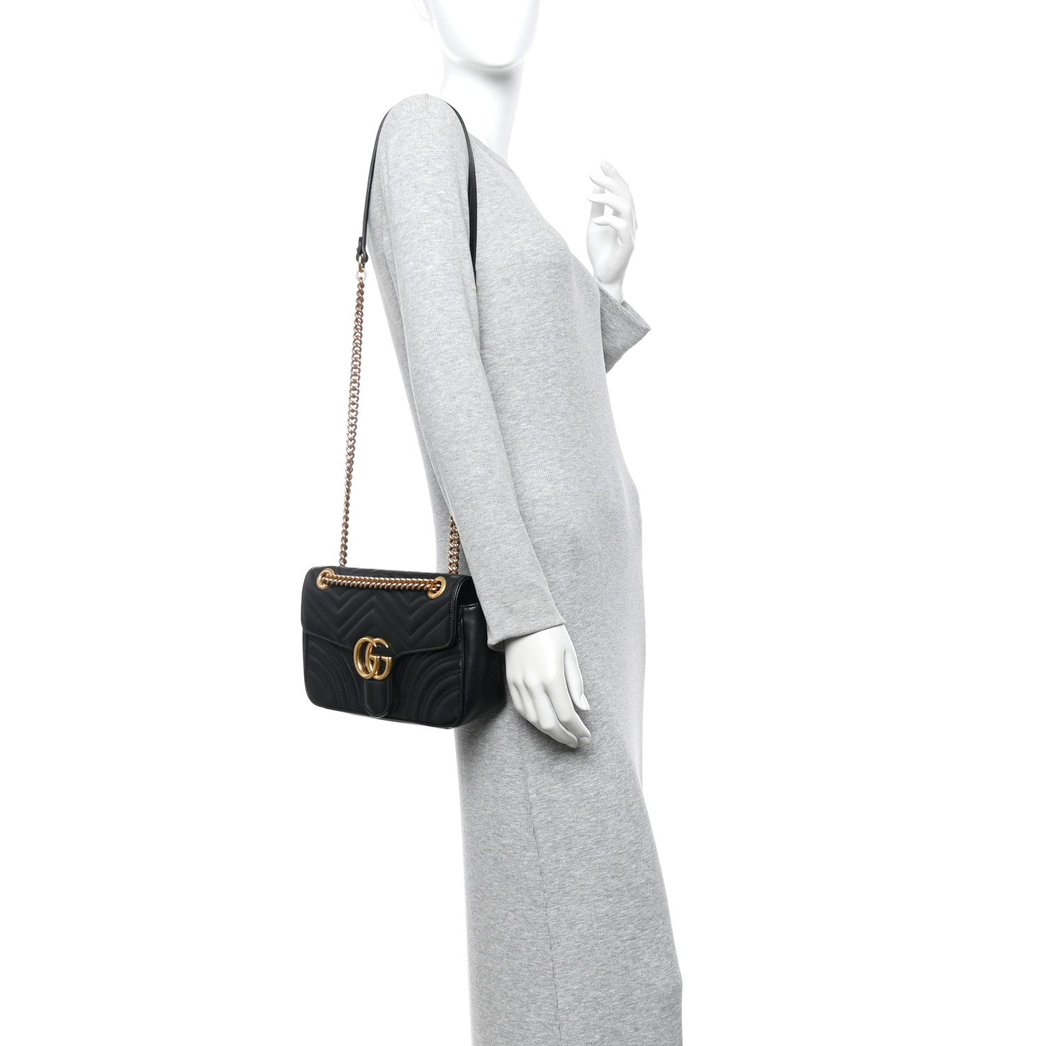 Gucci Calfskin Matelasse Small GG Marmont Shoulder Bag Black 2 of 10