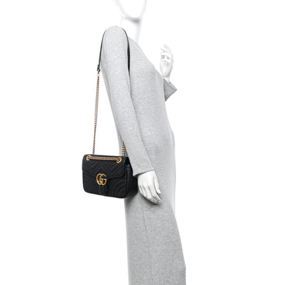 Gucci Calfskin Matelasse Small GG Marmont Shoulder Bag Black 2 of 10