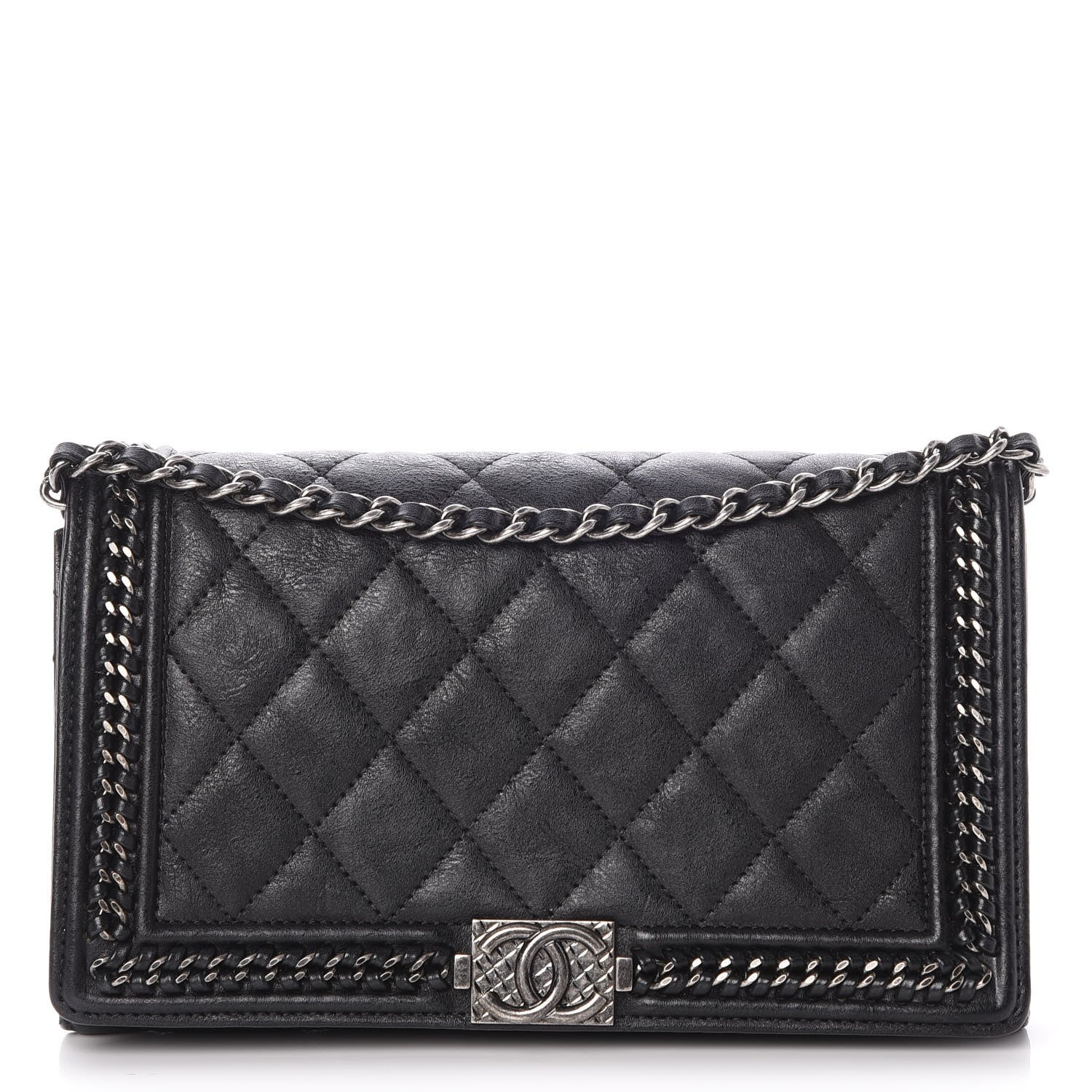 Chanel Calfskin Quilted Chain Around Boy Wallet On Removable Chain WOC Black 1 of 9