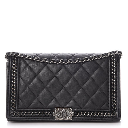 Chanel Calfskin Quilted Chain Around Boy Wallet On Removable Chain WOC Black 1 of 9