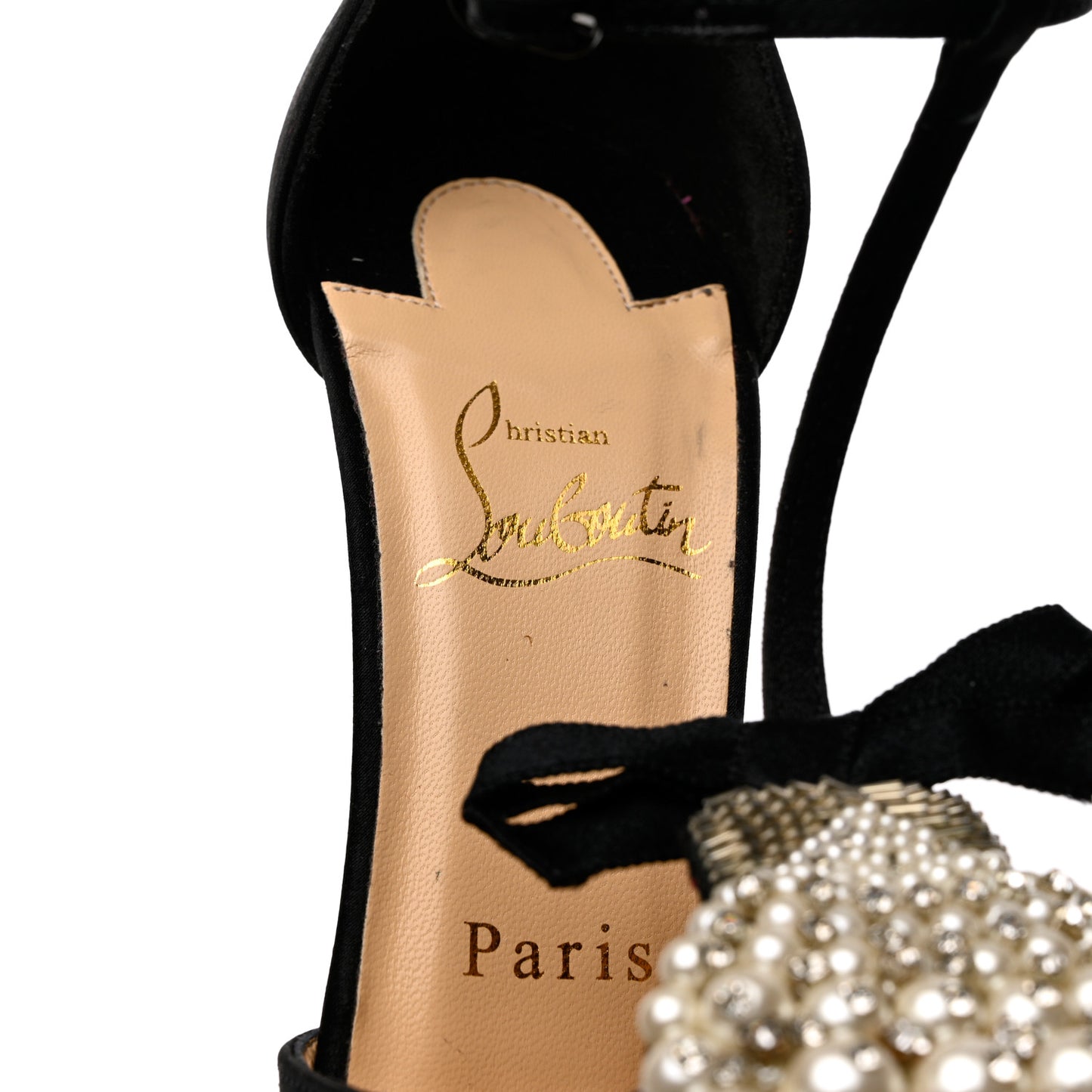 Satin Crystal Embellished Goyetta 100 Pumps 36.5 Black