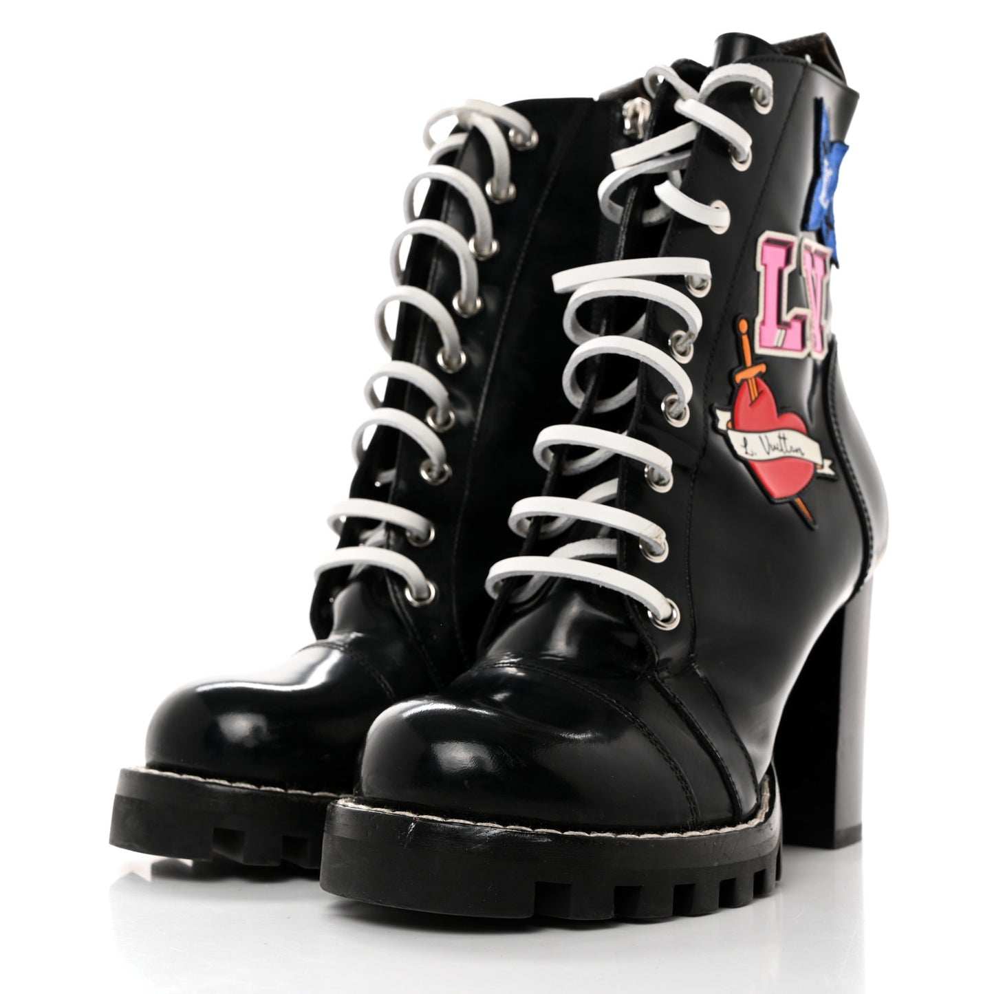 Patent Calfskin Monogram LV Black Heart Star Trail Ankle Boots 36.5 Black