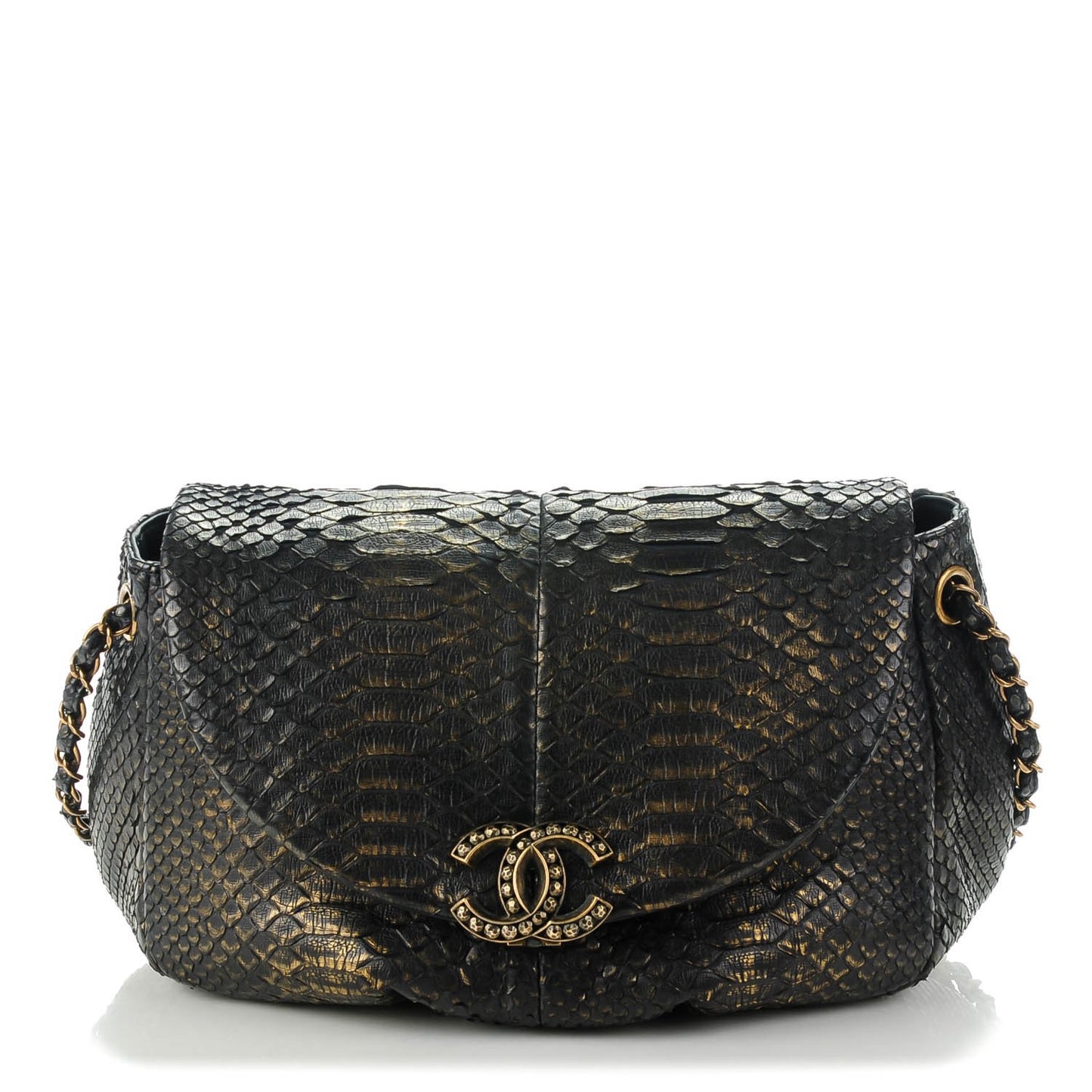 Metallic Python Hobo Black Gold