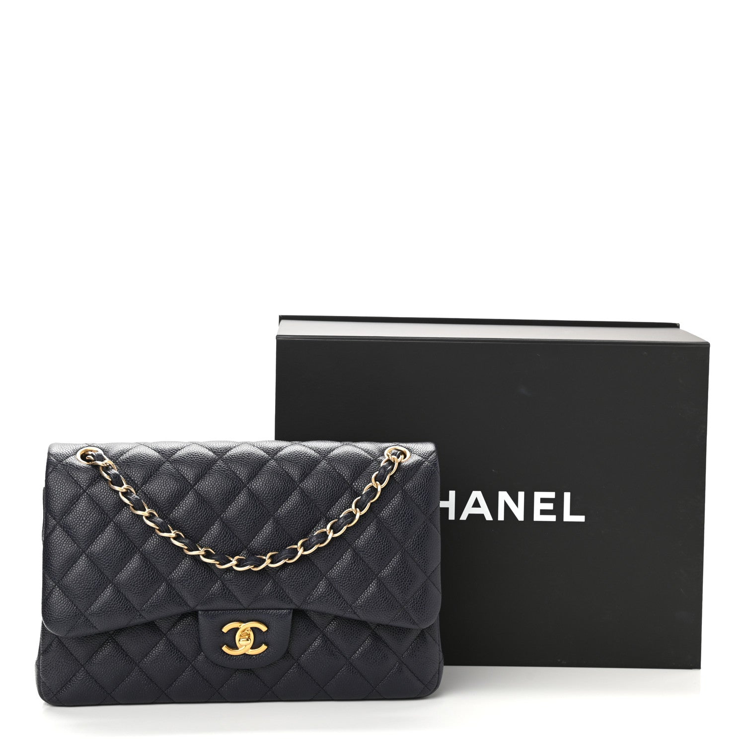 Chanel Caviar Quilted Jumbo Double Flap Navy Blue 12 of 12
