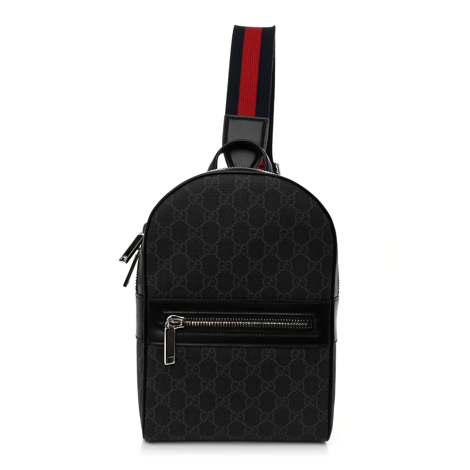 Gucci GG Supreme Monogram Calfskin Web Sling Backpack Black Grey 1 of 10