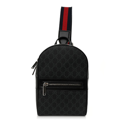 Gucci GG Supreme Monogram Calfskin Web Sling Backpack Black Grey 1 of 10