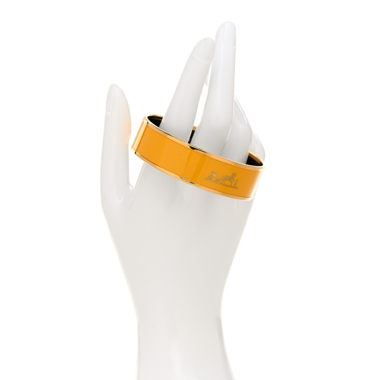 Hermes Enamel Printed Caleche Wide Bracelet 65 Jaune De Mars 2 of 6