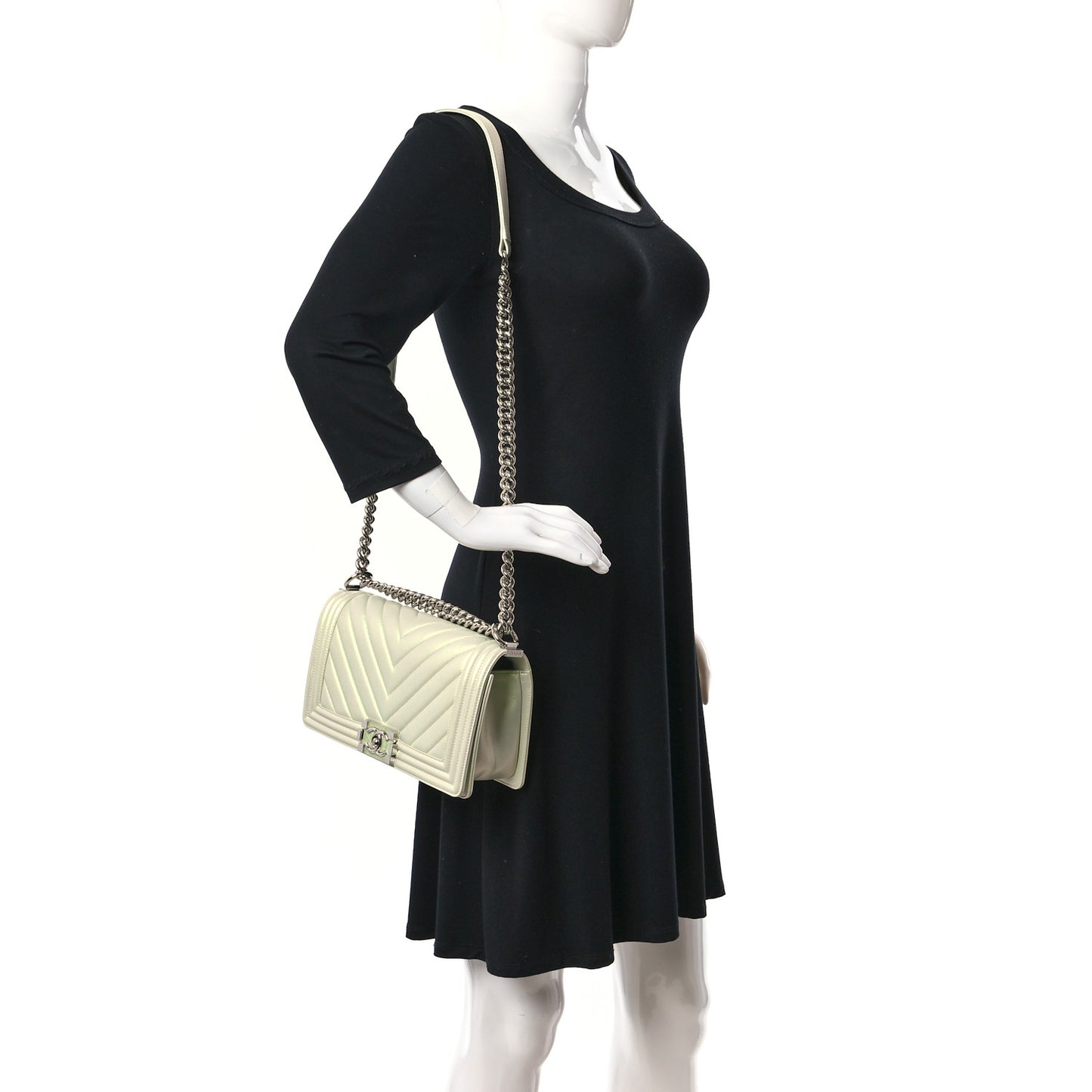 Iridescent Lambskin Chevron Quilted Medium Boy Flap Green