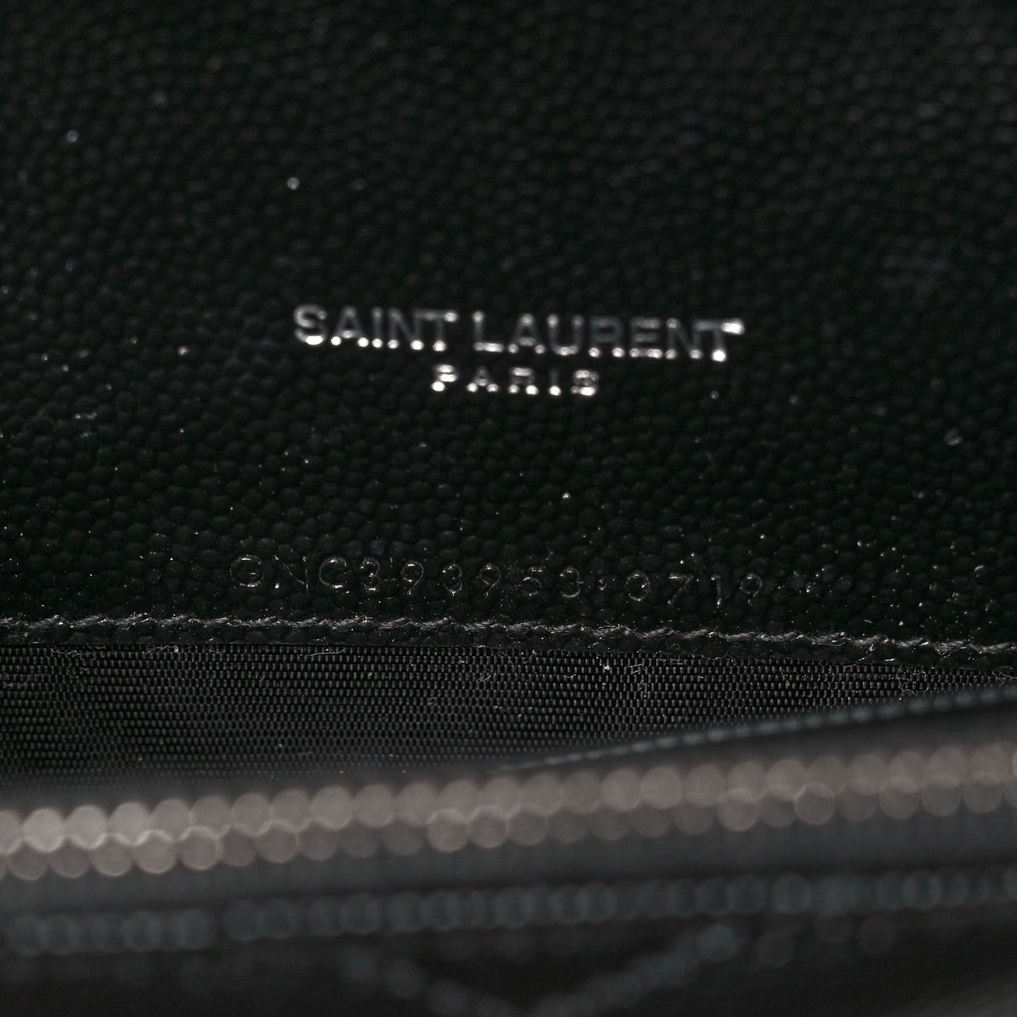 Grain De Poudre Matelasse Chevron Monogram Envelope Chain Wallet Black