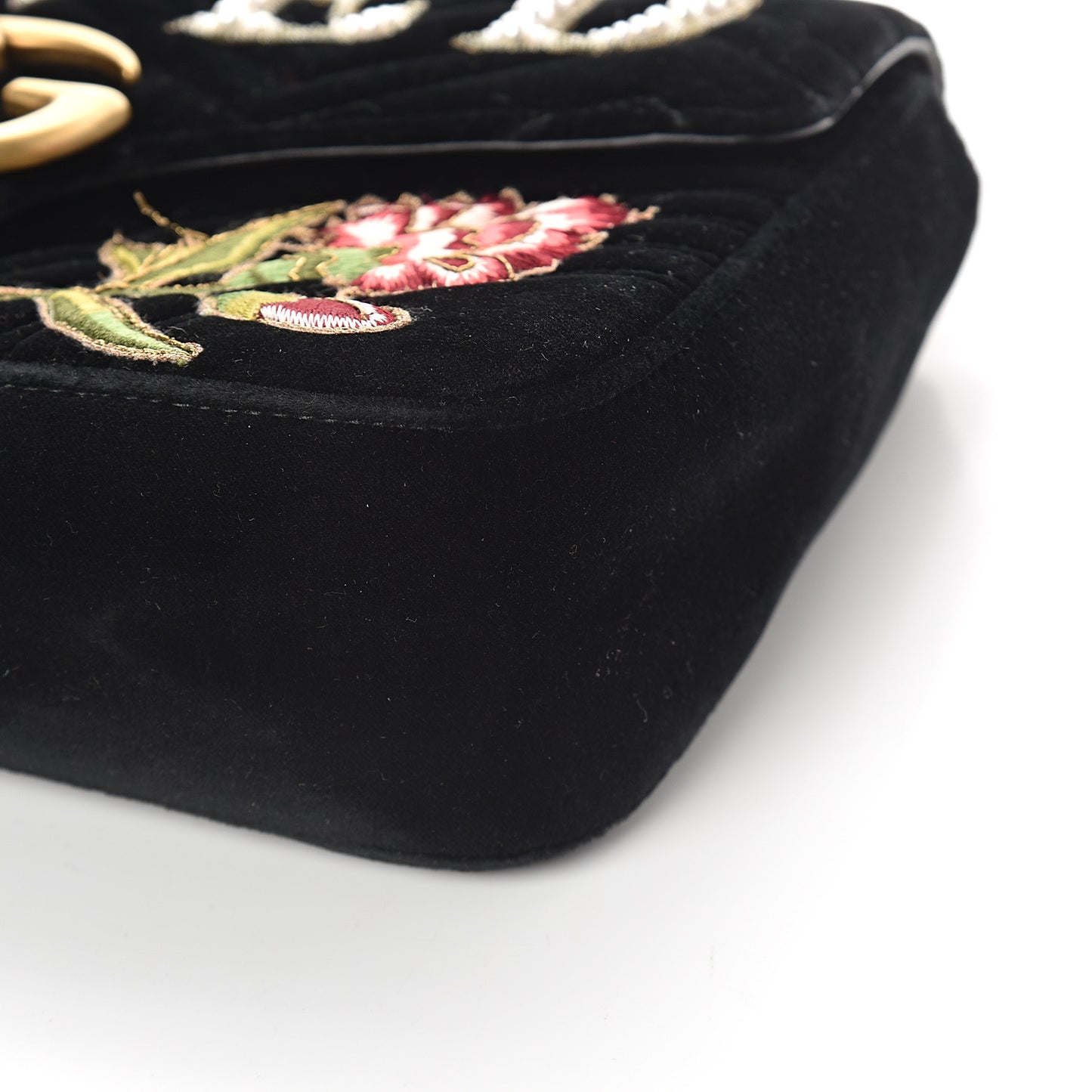 Velvet Matelasse Loved Embroidered Medium GG Marmont Shoulder Bag Black