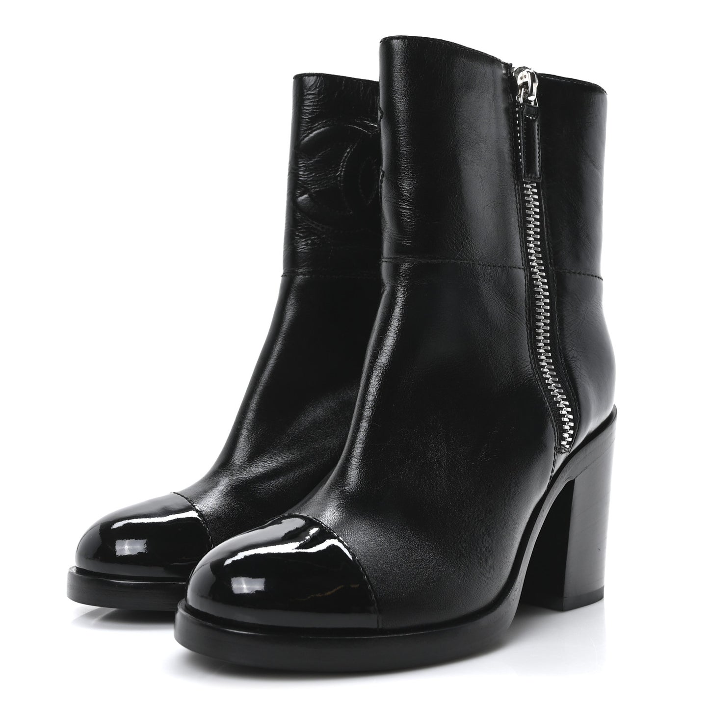 Calfskin Patent Quilted Cap Toe CC Boots 37 Black