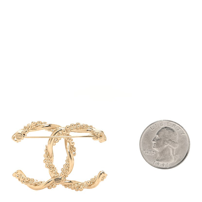 Chanel Metal Crystal Twisted CC Brooch Light Gold 2 of 3