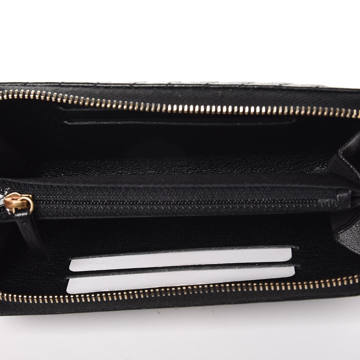 Shiny Goatskin Diagonal Quilted Small Zip Around Wallet Black