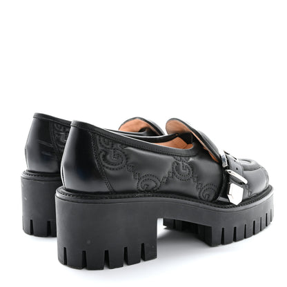 Gucci Nappa Cordovan Lux GG Matelasse Buckled Platform Lug Sole 60mm Loafers 37.5 Black 5 of 16