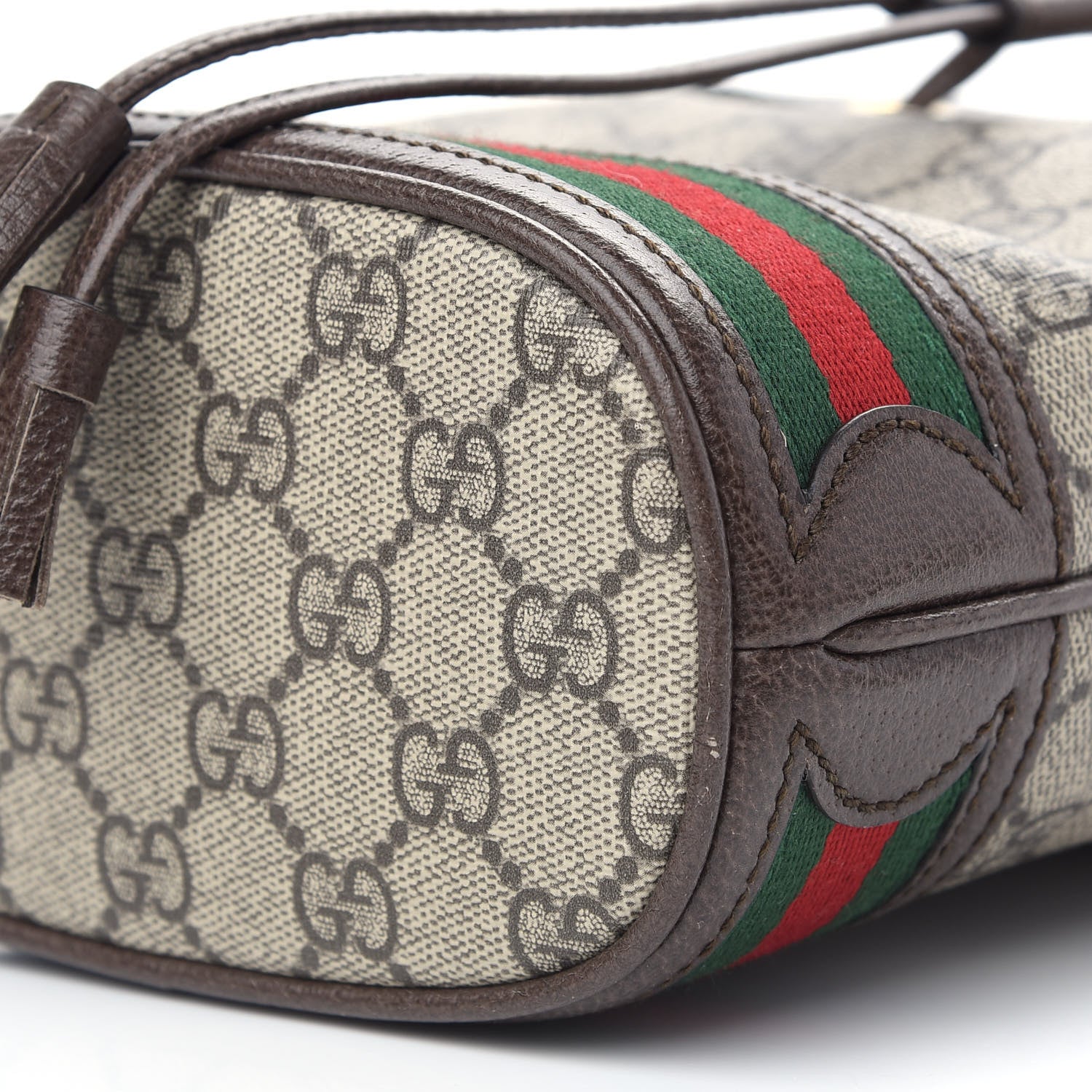 Gucci GG Supreme Monogram Web Mini Ophidia Bucket Bag Brown 9 of 11