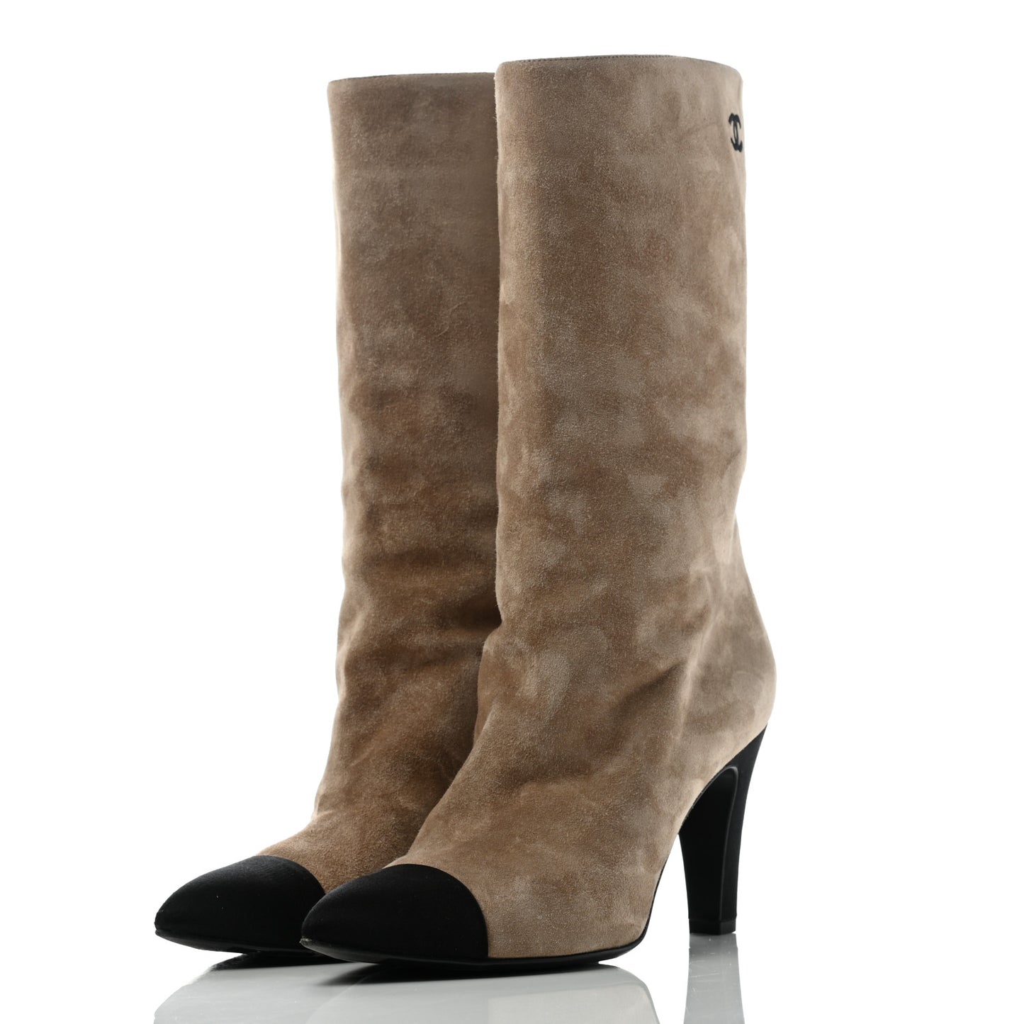 Suede Calfskin Satin Gabrielle Cap Toe Short Boots 38 Beige Black