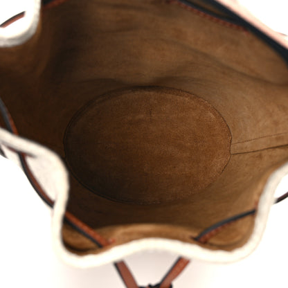 Loewe Calfskin Jacquard Linen Anagram Embroidered Mini Balloon Bucket Bag Ecru Tan 5 of 14