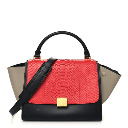 Celine Snakeskin Calfskin Medium Trapeze Red Black 1 of 13