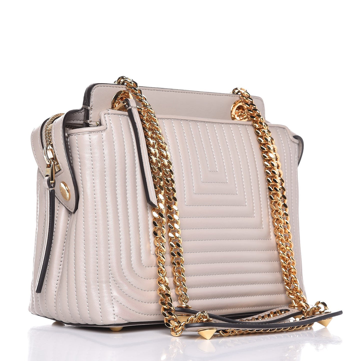 Shiny Nappa Trapuntata Chain Small DotCom Click Chain Satchel Grigio Polvere