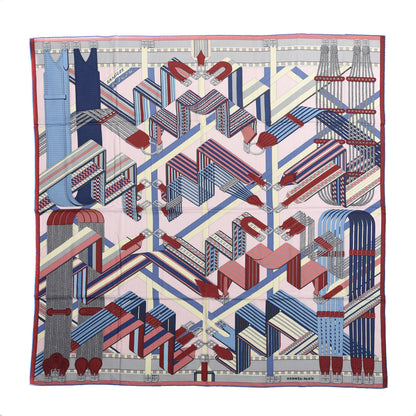 Hermes Cashmere Silk Sangles En Shawl 140 Rose Nacre Bleu Brique 1 of 5