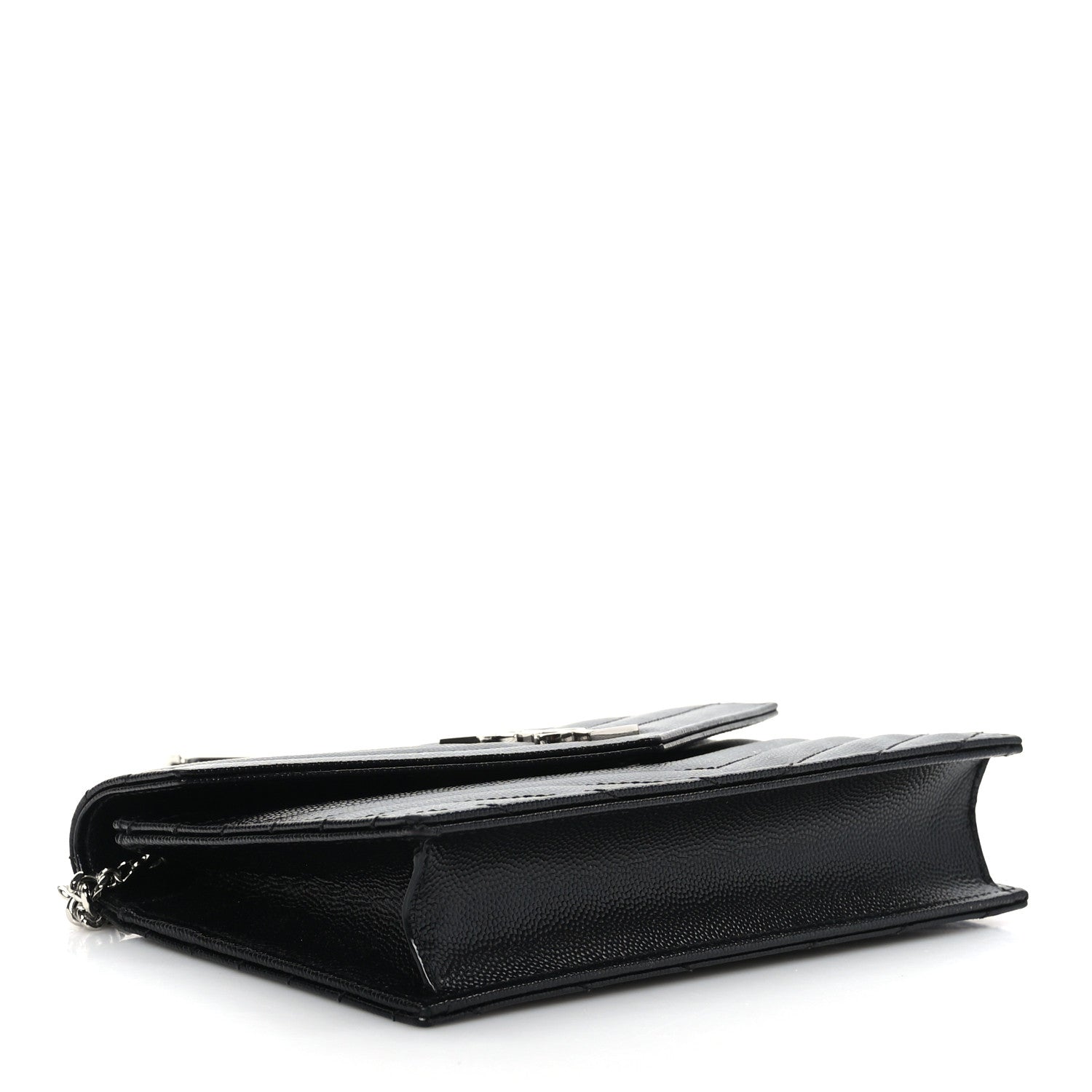 Saint Laurent Grain De Poudre Matelasse Chevron Monogram Envelope Chain Wallet Black 4 of 8