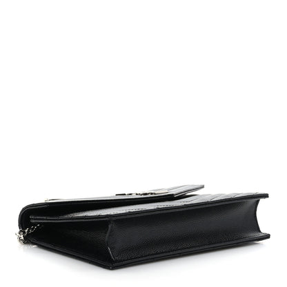 Saint Laurent Grain De Poudre Matelasse Chevron Monogram Envelope Chain Wallet Black 4 of 8
